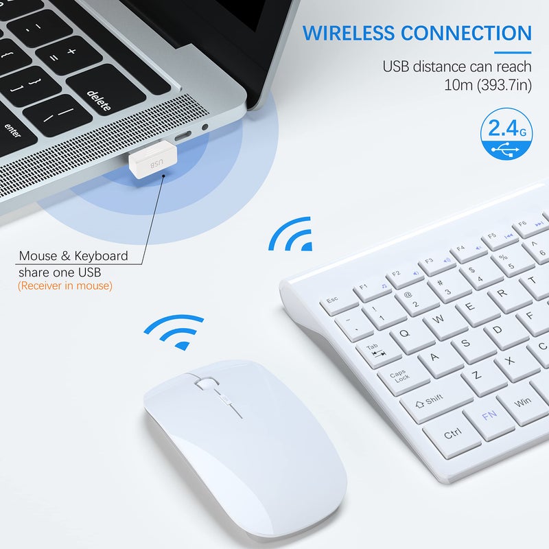 TopMate Wireless Keyboard and Mouse Ultra Slim Combo, TopMate 2.4G Silent Compact USB 2400DPI Mouse and Scissor Switch Keyboard Set with Cover, Batteries Included, for PC/Laptop/Windows/Mac - White - Image 3